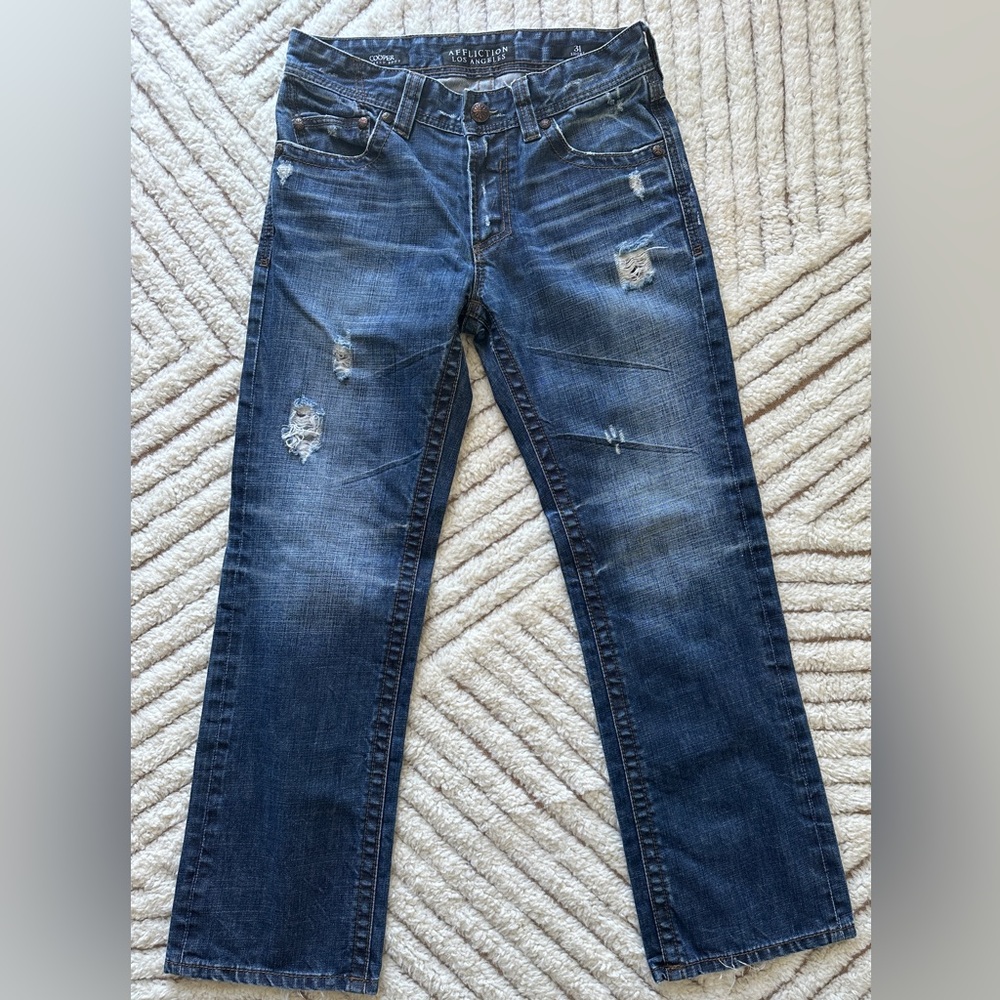 Affliction cooper relaxed boot 31short jeans distressed